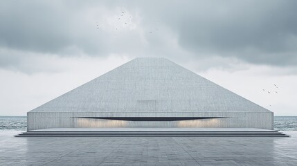 stable. Solid triangular base structure supporting geometric forms, architectural foundation concept. real-estate listings.