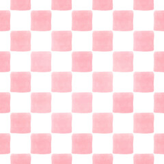 Cute red pink pastel checkerboard with rounded squares seamless watercolor pattern