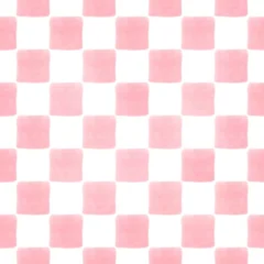 Cute red pink pastel checkerboard with rounded squares seamless watercolor pattern © kayuki