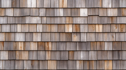 Old light brown rustic wooden shingle wall texture, modern facade design, ideal for architectural backgrounds, banners, interior design, or rustic visual projects