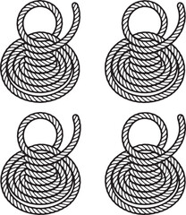 Set of Coiled rope Outline vector illustration isolated On Transparent Background