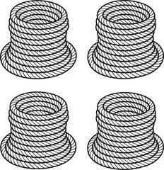 Set of Coiled rope Outline vector illustration isolated On Transparent Background