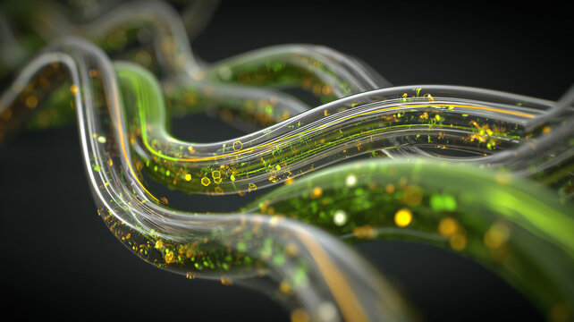 Visualization of the biogas energy process by converting organic waste into a green energy stream.