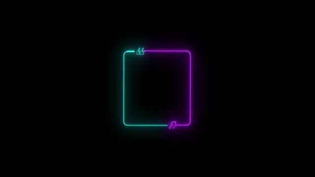 Cyan And Magenta Neon Square Frame With Quotation Marks On Black Background light rectangle