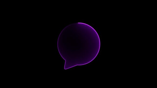 Purple Neon Speech Bubble Icon on Black Background chat bubble message