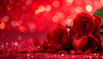 A deep red rose resting on a soft red surface with a glowing background, symbolizing love, romance, passion, and elegant celebration, perfect for Valentine&rsquo;s Day or romantic themes.