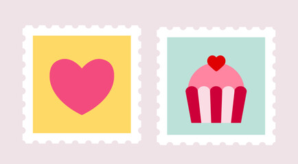 Set of Cute Valentine's Day stamp flat vector illustration.
Transparent background.