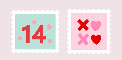 Set of Cute Valentine's Day stamp flat vector illustration.
Transparent background.