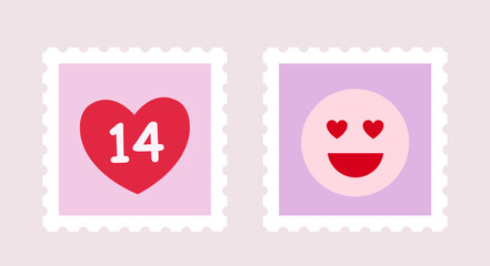 Set of Cute Valentine's Day stamp flat vector illustration.
Transparent background.