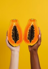Hands Holding Papaya Halves