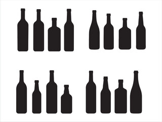 Collection of various bottle silhouettes isolated on white background