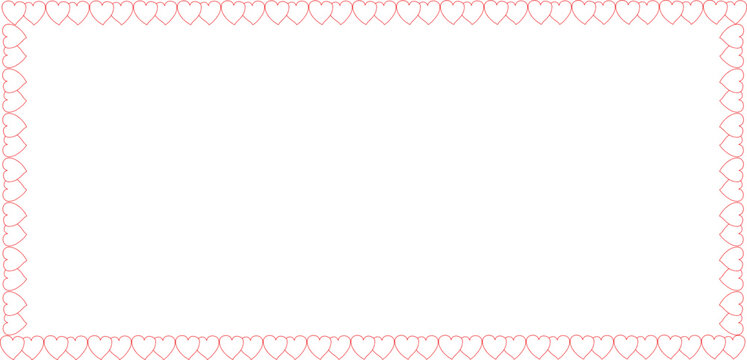 Delicate pink heart border frame on white background. Minimal romantic outline pattern with clean copy space. Elegant love themed design for invitations, cards, and greetings. 