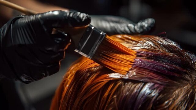 Dynamic medium shot of a colorist adjusting and blending multiple hair dye tones showcasing the meticulous process of creating personalized custom hair color blends.