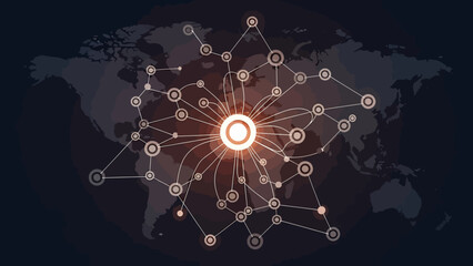 Global Digital Network Connecting World Map Central Hub for Worldwide Communication and Data Flow