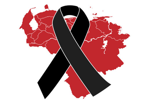Lazo negro de luto sobre el mapa de venezuela en color rojo para expresar duelo nacional y solidaridad