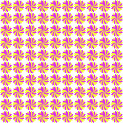 Seamless Pattern of Abstract Yellow and Pink Pinwheel Motifs on White Background