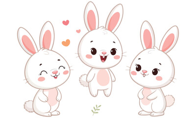  Cute Bunny Rabbits Vector Set  .