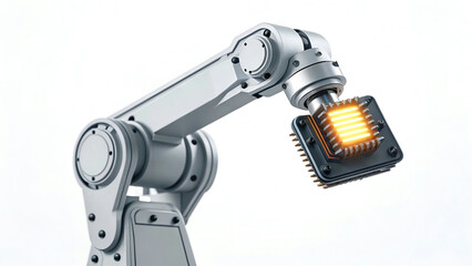 Robot holding key and red sign with vintage mechanical metal parts