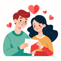 Valentine Couple Reading Love Letter