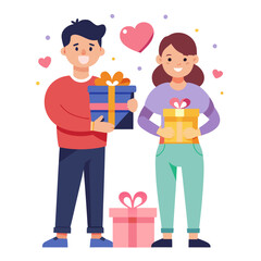 Valentine Couple Holding Gifts