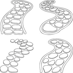 Set of Garden paths Outline vector illustration isolated On Transparent Background