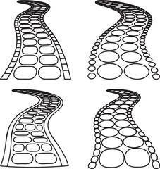 Set of Garden paths Outline vector illustration isolated On Transparent Background