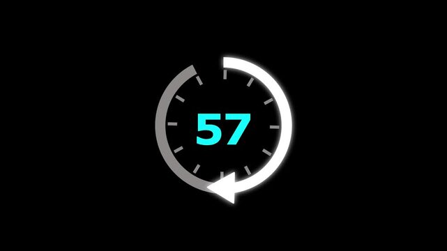 Animation video timer icon with 57 min. timer 57 minutes countdown icon. motion graphic arrow Clock 57 minute icon, white background 4k video animation