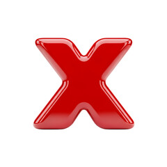 Red letter X 3D glossy symbol in bright studio lighting on white background for error or incorrect message.