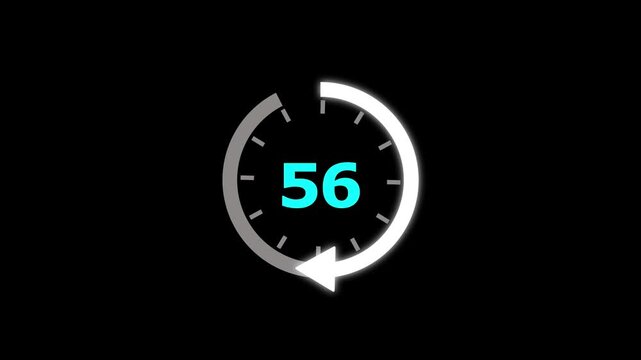 Animation video timer icon with 56 min. timer 56 minutes countdown icon. motion graphic arrow Clock 56 minute icon, white background 4k video animation