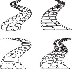 Set of Garden paths Outline vector illustration isolated On Transparent Background