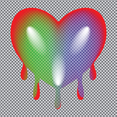 A vibrant heart shape displaying a rainbow gradient with dripping paint effect