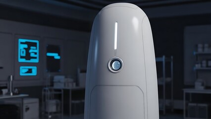 Modern Robot in Lab Setting with Digital Interface and Control Panel