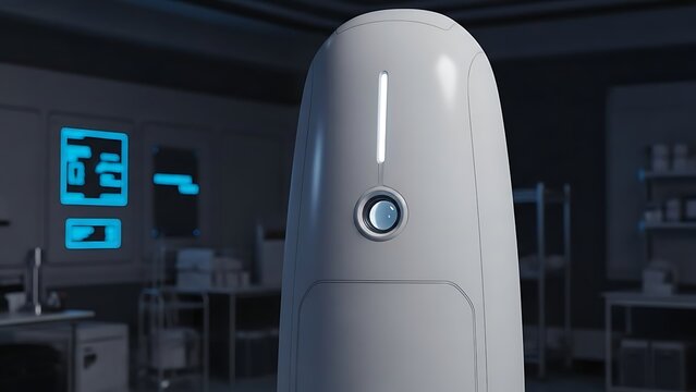 Modern Robot in Lab Setting with Digital Interface and Control Panel - Powered by Adobe