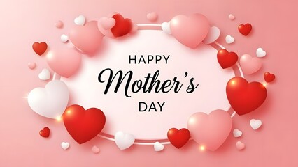 Happy mother's day greeting with hearts and balloons