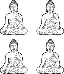 Set of Meditating Buddha Outline vector illustration isolated On Transparent Background