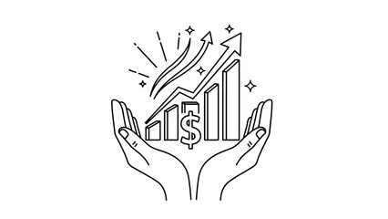 Fototapeta premium Hands holding a growing bar graph with dollar sign and arrows.