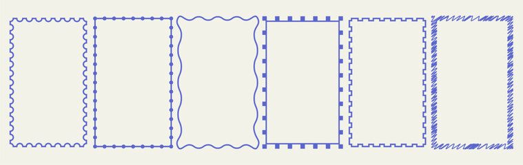 Stamp or letter mark inspired frames for greeting cards, wedding and birthday party, picnic invitations in greek or italian sea coastal style. Hand drawn ornament borders for decoration template.