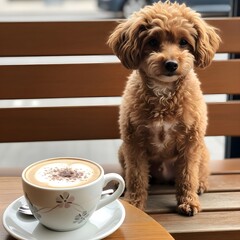 dog with cup of coffee
