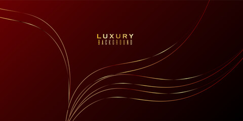 Luxry gold wave ray on dark red background. Luxury template celebration design. vector