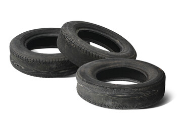 old worn damaged tire isolated on white background