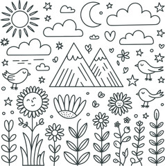 Nature Landscape Mountain and Sun Doodle