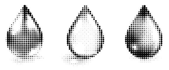 Water Drop Dotted Halftone Effect Vector Illustration Set