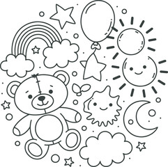 Nursery Teddy Bear and Night Sky Doodle
