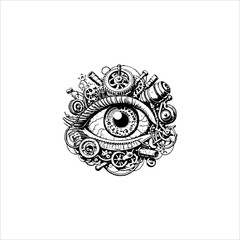 Steampunk Mechanical Eye Illustration with Gears and Clockwork