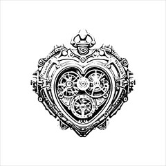 Steampunk Mechanical Heart Illustration with Internal Gears