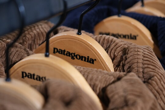 Interlaken, Switzerland-Oct.1st 2025: patagonia brand logo on clothing hanger