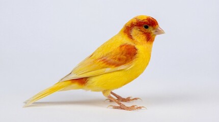 Vibrant Yellow Canary Bird with a Touch of Red Feathers in Studio Against a Simple Background