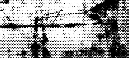 Abstract Halftone Hexagon Pattern Background. High contrast abstract background featuring halftone dot and hexagon patterns in black and white.