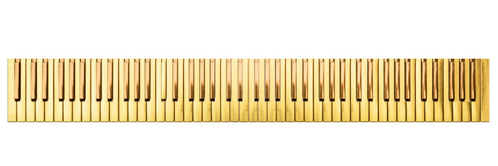Luxurious golden piano keyboard: Full 88 keys made of solid gold - ACES 2.0 high resolution created by 3D render transparent png file. © Antika///5555