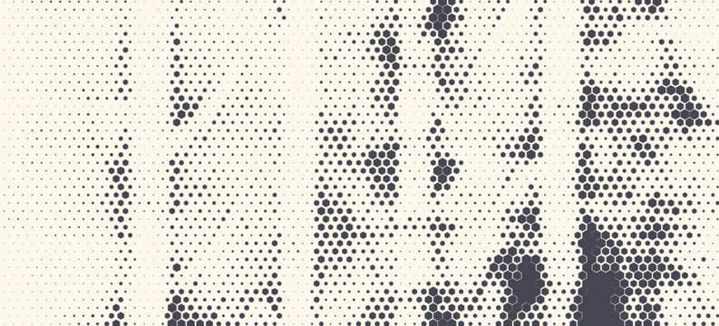 Abstract Vintage Halftone Hexagon Background. Abstract halftone background featuring hexagon and dot patterns with a vintage, distressed texture on a light beige surface.